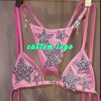 Huili Badmode Fabrikant Custom Hoge Kwaliteit Luxe Gestreept Kristallen Badpak Dames Klinknagel Tweedelige Set Strass Bikini