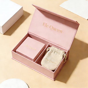 New Style Modern Rectangle Magnetic Closure Solid <b>Pattern</b> Jewelry Box <b>Paper</b> Box Velvet Pouch Custom Logo EleQueen EQ2014 - Product Image 2