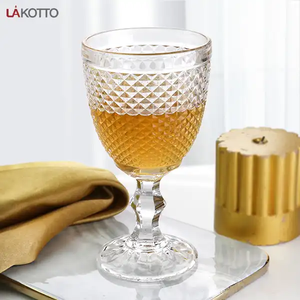 Cina vetreria all'ingrosso a buon mercato rosso calice bicchiere di vino trasparente diamante Vintage goffrato acqua e succo di vetro tazza - Product Image 4