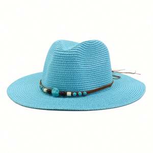 Chapeau de soleil en paille à large bord pour le printemps et l'été, idéal pour la plage et les activités de plein air, style décontracté et tendance pour les voyages - Product Image 3