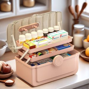 Boîte de rangement de médicaments portable multicouche avec compartiments, grande capacité, couvercle transparent pour usage domestique - Product Image 2