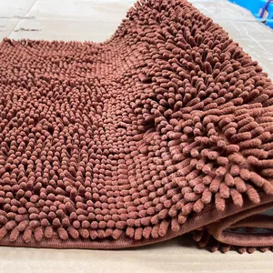 High pile fluffy chenille bath mat cushioned shaggy door mat non-slip absorbent bathroom rug