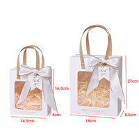 Sacs cadeaux en papier avec fenêtre en PVC unique en carton en gros avec poignée en ruban à nœud papillon