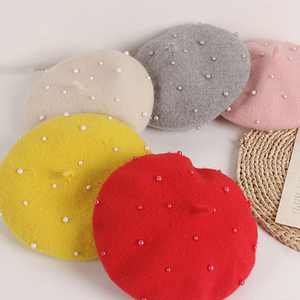 Chapeau de peintre pour enfants mignon de mode petites filles chapeau de béret perlé perle jaune pour les enfants - Product Image 3