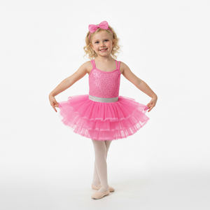 Vestido de Ballet con Lentejuelas Rosas para Niñas, Disfraz de Danza Brillante con Tirantes Dobles y Falda de Tul en Capas para Recitales y Cumpleaños - Product Image 1