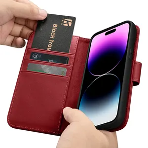 2 In 1 Detachable Genuine Leather Wallet Retro Ultra Slim Cover Case For Iphone 14 Pro Max Phone Case