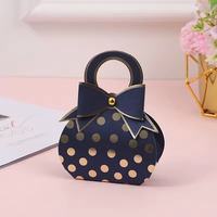 Boîte cadeau personnalisée à pois pour mariage avec nœud, mini sac à main en papier pour bonbons, chocolats, biscuits, cadeaux de fête