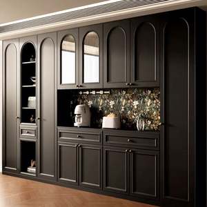 Armoire latérale en bois avec porte en verre incurvée de conception française, unité de rangement polyvalente pour salle à manger et espace de bureau - Product Image 1