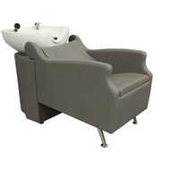 Fauteuil de lavage moderne réglable en cuir PU avec fonction massage, lavabo en céramique blanc, pour salon de coiffure professionnel et spa de beauté