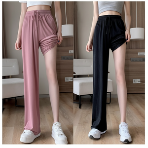 Pantaloni elasticizzati estivi freschi pieghettati larghi da donna spedizione in giornata - Product Image 1