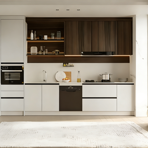 Ensemble de meubles de cuisine tout-en-un sur mesure, panneaux beige mat, armoire haute pour réfrigérateur, <span class=keywords><strong>four</strong></span> vapeur, tiroirs et lave-vaisselle - Product Image 3