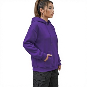 Sweat-shirt à capuche violet oversize pour homme, en polaire, à épaules tombantes, décontracté, uni, pour l'automne - Product Image 3