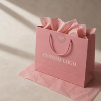 Sacs shopping en papier rose mat de luxe personnalisés avec logo, MOQ-100, avec papier de soie pour emballages cadeaux, vêtements, chaussures, cosmétiques