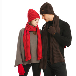 Fitspi vente en gros automne hiver usine vente directe hommes femmes tricoté épaissi chaud laine chapeau écharpe gants bonnets - Product Image 5