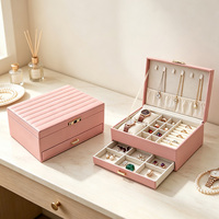 Boîte à bijoux en cuir PU avec tiroir, doublée de velours, pour ranger colliers, bagues, boucles d'oreilles et montres, pour femmes
