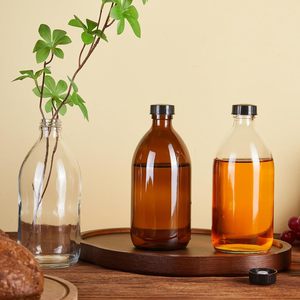 Bouteilles en verre transparentes ambrées de 125 ml (4 oz) pour sirop contre la toux, huile essentielle, liquide oral, médicaments, avec bouchon à vis en aluminium, impression sérigraphique dorée - Product Image 3