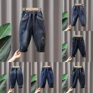 Calça jeans infantil de algodão OEM modelo top de venda para crianças cor preta