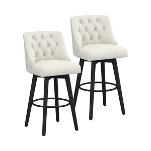 Taburetes de Bar Giratorios de 30 Pulgadas de Altura, Patas de <span class=keywords><strong>Madera</strong></span> Maciza, Respaldo Tapizado en Tela de Lino, Reposapiés <span class=keywords><strong>Blanco</strong></span> - Product Image 2