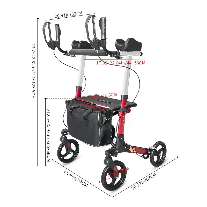 BQ1003C Foldable adjustable aluminum alloy loop brake rollator cane holder rollator walker