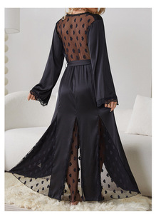 Nouvelle <span class=keywords><strong>Robe</strong></span> de Nuit Sexy en Satin et Maille Patchwork 2026 pour Femme, Peignoir Long en Soie Glacée, Vêtements d'Intérieur, Vente en Gros OEM - Product Image 2