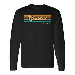 Camiseta de manga larga Chilkat Alaska con diseño de rayas vintage al atardecer - Product Image 1