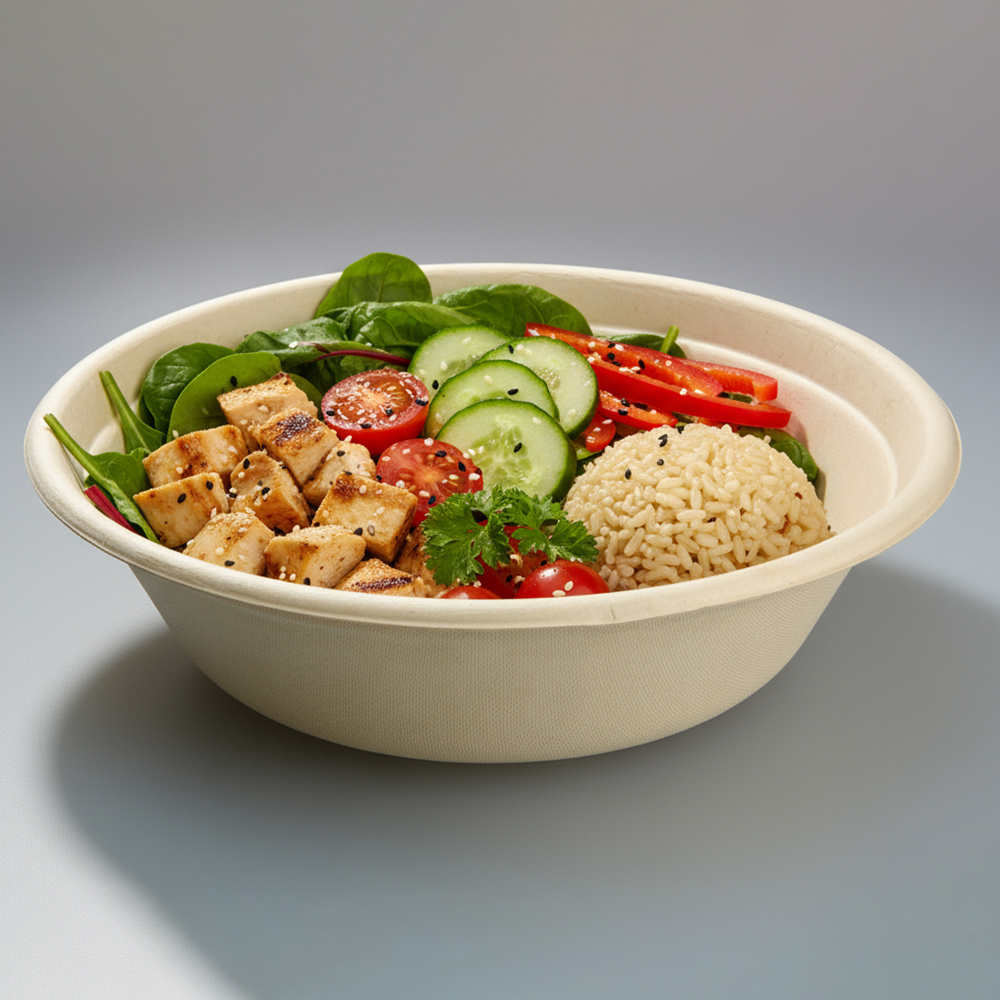 Disposable Microwave Safe Eco-Friendly With Lid 24oz/32oz/40oz Compostable Bagasse Pulp Camping Salad Bowl