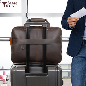 Tiding Genuine Leather Business <b>Briefcase</b> 15.6-Inch Laptop Bag Dark Brown Shoulder Bag For Travel And Work - Product Image 2