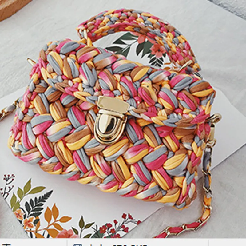 2022 fashion designer handbag mini purse women hand bags shoulder ladies handmade rainbow yarn crochet bags for girls