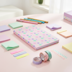 Quaderno di Alta Qualità con Stampa di Stelle Rosa per Scrittura Creativa e Compiti Scolastici - Product Image 1