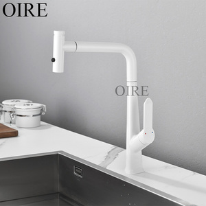 <span class=keywords><strong>Rubinetto</strong></span> da Cucina Oire Moderno Classico <span class=keywords><strong>Bianco</strong></span> con Singola Maniglia, Montaggio su Piano, Estraibile, Acqua Calda e Fredda, in Ottone per Uso Alberghiero - Product Image 1