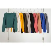기본 니트 자르기 탑 순수 컬러 계약 스타일 라운드 넥 긴 소매 풀오버 스웨터 (10 색)