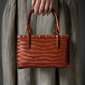 Handmade bamboo woven storage bag, retro bamboo woven tea set bag, tote bag, <b>Chinese</b> style tea <b>dress</b> bag - Product Image 1