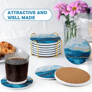 Sous-verres en céramique à bords surélevés - Sous-verres en céramique Yuhe en marbre personnalisés pour le café, le thé et les boissons - Product Image 2