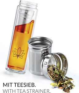 Vendita calda doppia parete frutta <span class=keywords><strong>infusore</strong></span> di tè di vetro coperchio di bambù palestra classica tazza per bere - Product Image 3