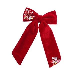 Arco de terciopelo de cola larga para el Día de San Valentín <span class=keywords><strong>con</strong></span> clip de cocodrilo, lentejuelas bordadas, lazos de terciopelo - Product Image 1