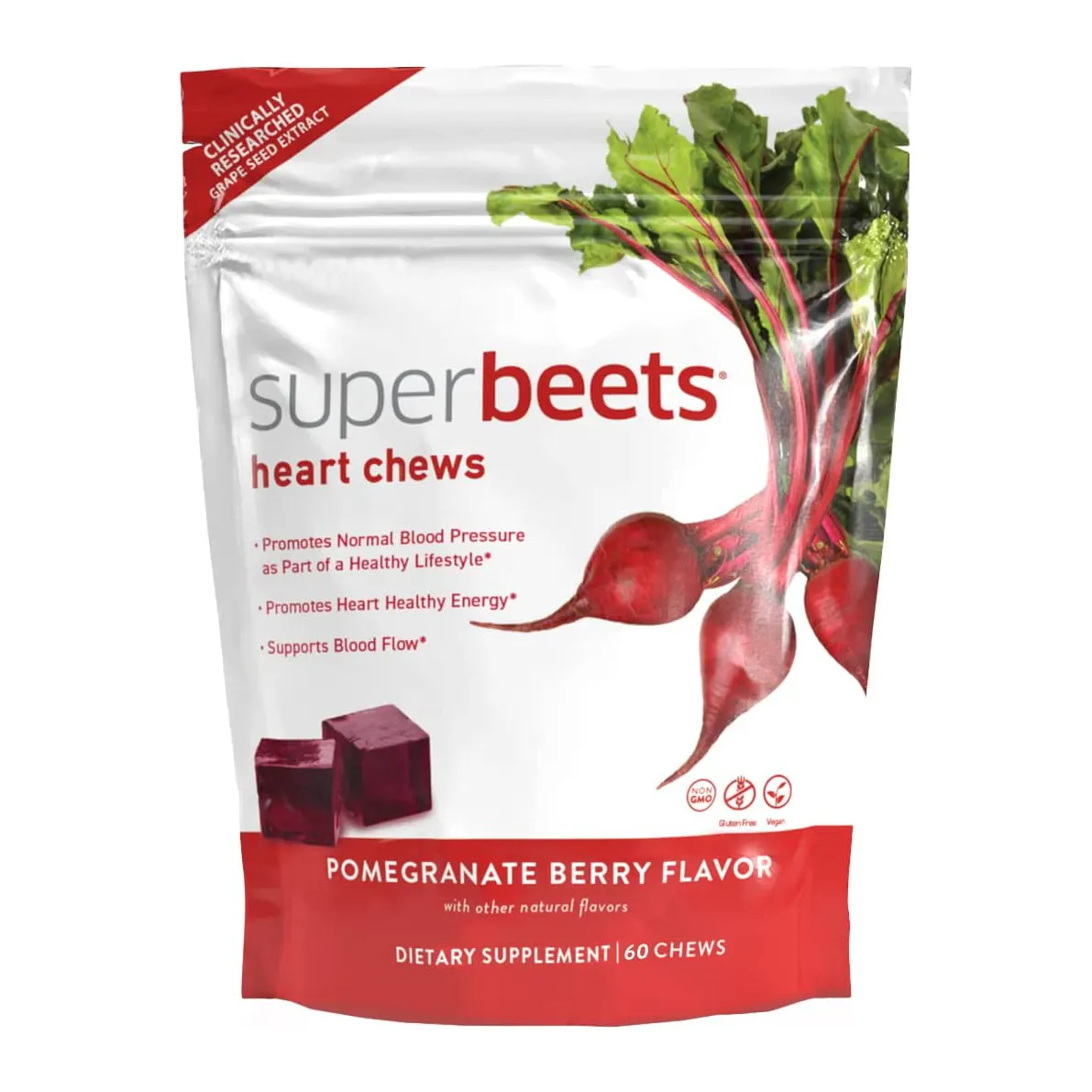 SuperBeets Heart Chews with Grape Seed Extract Nitric Oxide Production for Daily Blood Pressure Support and Circulation