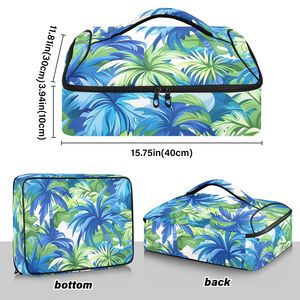 ถาดอบอะลูมิเนียมพิมพ์ลายต้นปาล์มเขตร้อนสีน้ำเงินสไตล์ฮาวายสำหรับงานเลี้ยงอาหารค่ำ พร้อมกระเป๋าเก็บความร้อนสำหรับแคมป์ปิ้ง - Product Image 3