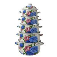 Ensemble de casseroles en émail de style vintage, 5 pièces, 18-26 cm, pot à ragoût avec couvercle, impression florale, ensemble de casseroles en émail pour la maison