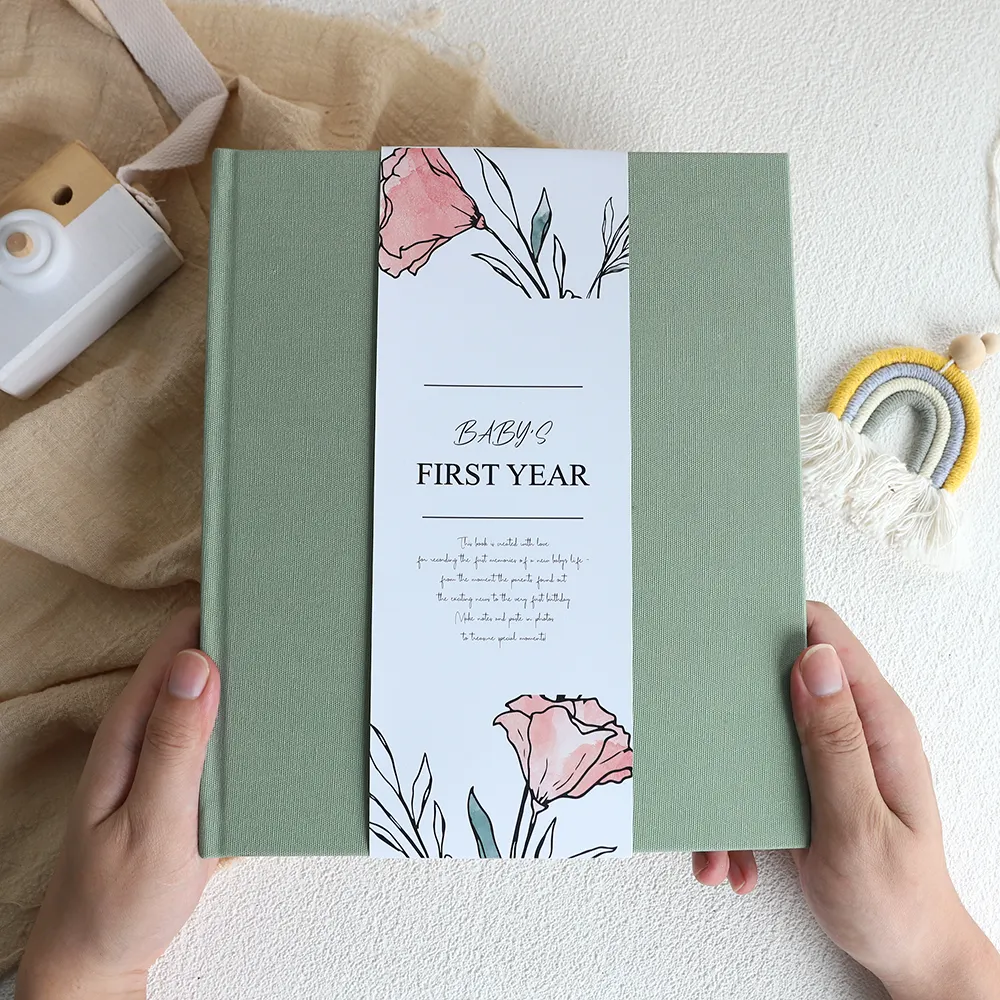 OVO Printing Benutzer definierte Leinen Cover Notebook Baby Erstes Jahr Journal Memory Book Baby Andenken Journal Planer