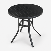 Table de bistrot extérieure ronde en métal noir européen antirouille avec plateau à lattes pour jardin, balcon et usage commercial