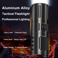 Lampe torche super lumineuse avec batterie 5000 mAh, fonction de banque d'alimentation, affichage, laser blanc, LED, USB Type-C, 5000 lumens, zoom, pour randonnée et activités de plein air