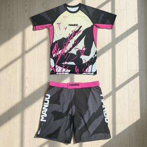 Mando Men's MMA Rashguard and <b>Shorts</b> Set Quick Dry Slim Fit Spandex/Polyester Mixed Martial Arts Wear for Jiu Jitsu <b>Grappling</b> - Product Image 3