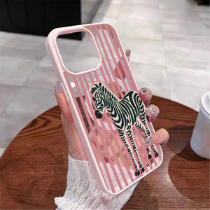 Custodia per telefono: Custodia magnetica antiurto con sfondo a righe rosa e zebra, compatibile con <span class=keywords><strong>iPhone</strong></span> 17 16 15 14 13 12 11 Pro Max - Product Image 3