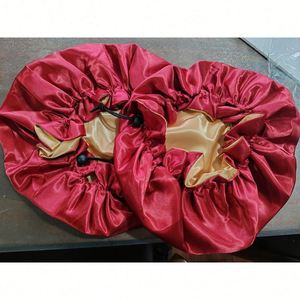 Custom Logo Hair Bonnet Digital Printing Drawstring Wig Bag Adjustabele Satin Bonnets and Elastic Band Set for Women Gift - Product Image 4