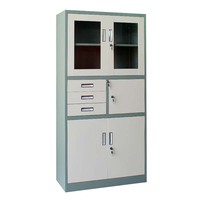 Archivador Metálico Resistente con 3 Cajones y Pedestal, Gabinete de Almacenamiento de Oficina de Acero con Cuatro Puertas Batientes