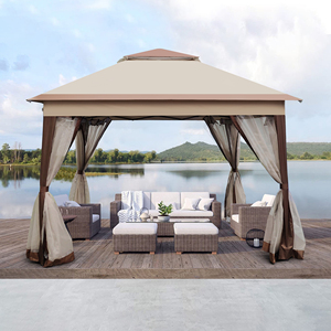 Gazebo d'extérieur 11x11 pieds avec toit à double niveau, structure métallique robuste, abri d'ombrage pour patio, jardin, fête ou repas en plein air - Product Image 4