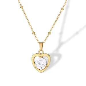 Luxury Stainless Steel Gemstone heart shape Pendant Necklace women dropshipping custom hypoallergenic necklaces jewelry oem