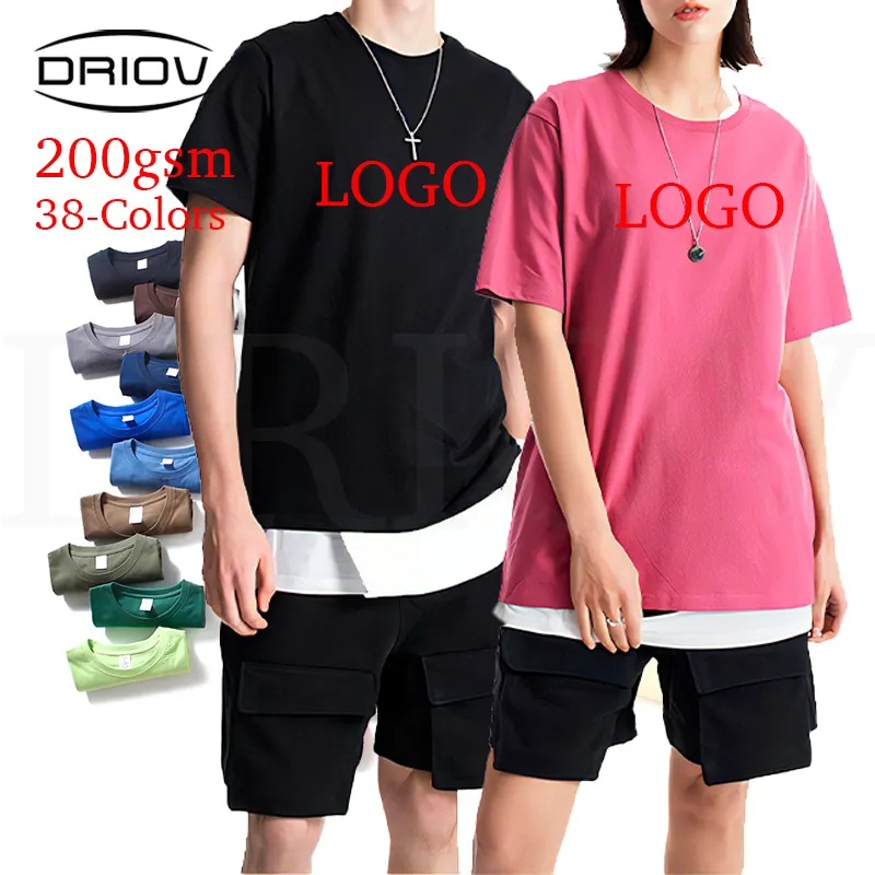T-Shirt 200g kualitas tinggi Logo kustom Slim-Fit cetakan polos pria 100 katun Tee kustom T Shirt untuk pria