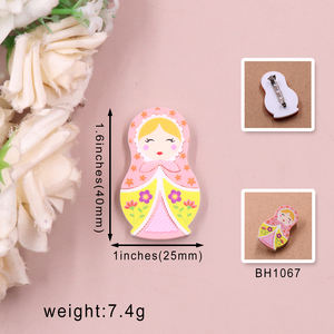 <span class=keywords><strong>Broche</strong></span> de poupée <span class=keywords><strong>matriochka</strong></span> (épingle de sûreté) bijoux en acrylique découpés au laser mignons broches faites à la main - Product Image 3