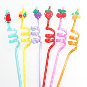 Toppers créatifs en forme de fruits réutilisables, 1 lot, pailles bouclées de Bar pour fête, cocktail coloré, pailles pour décoration - Product Image 2